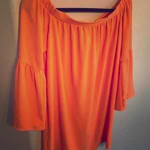Orange off the shoulder dress